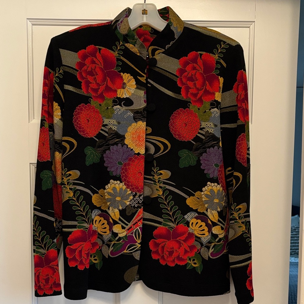 Vibrant Floral Women's Blazer - Black and Red